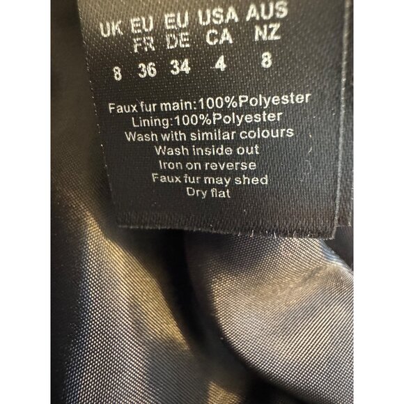 NWT Pretty Little Thing Small Faux Fur Hooded Jacket Black Plush Polyester - Picture 12 of 16